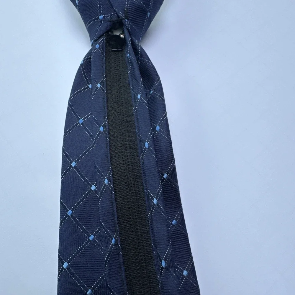 NAUTICA Boys Zipper Necktie Blue 100% Silk Preppy Family Photos Wedding